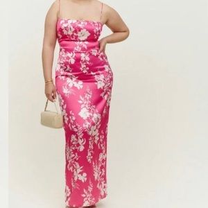 Reformation Frankie Silk Dress in Hothouse: the perfect Barbie maxi